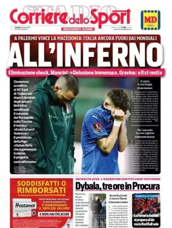 prima pagina del corriere dello sport dopo italia macedonia