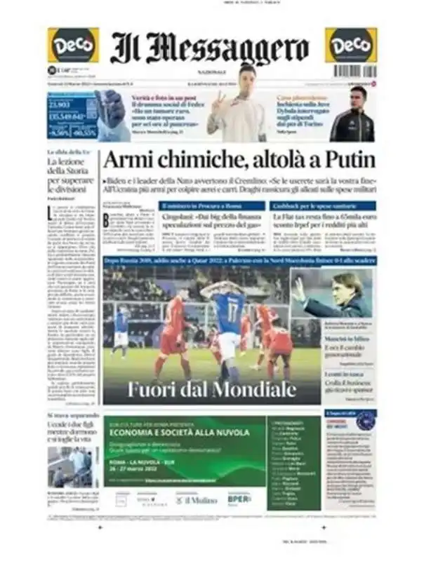 prima pagina del messaggero dopo italia macedonia