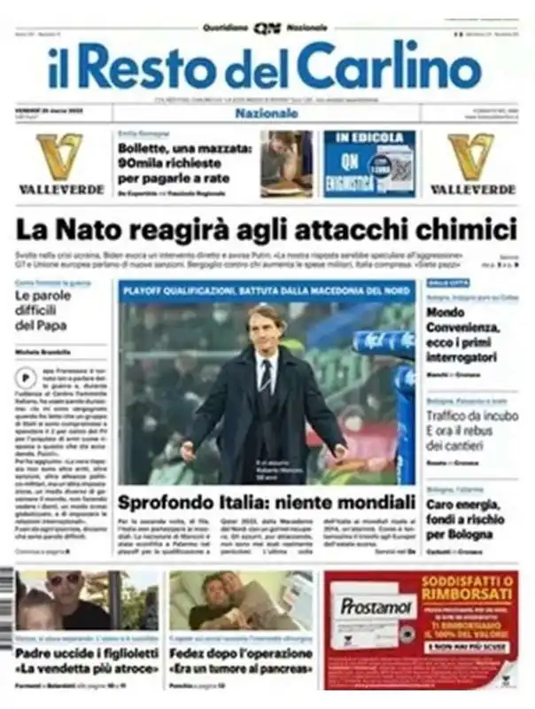 prima pagina del resto del carlino dopo italia macedonia