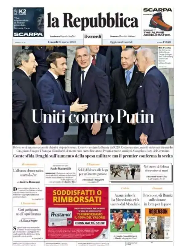 prima pagina della repubblica  dopo italia macedonia