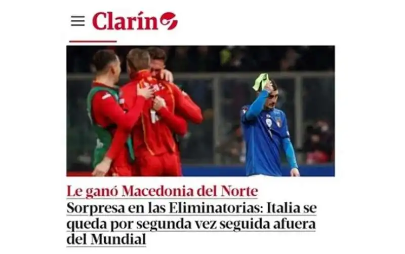 prima pagina di clarin  dopo italia macedonia