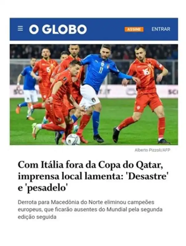 prima pagina di oglobo  dopo italia macedonia