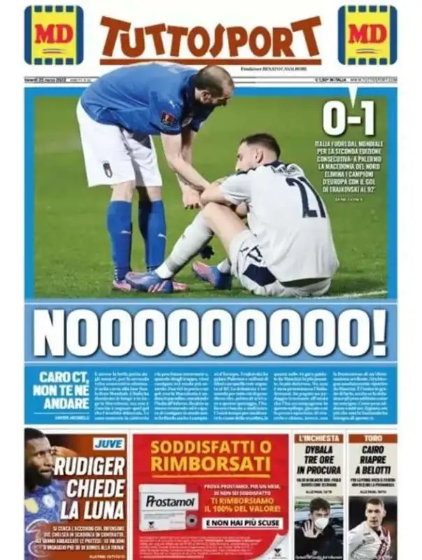 prima pagina di tuttosport dopo italia macedonia