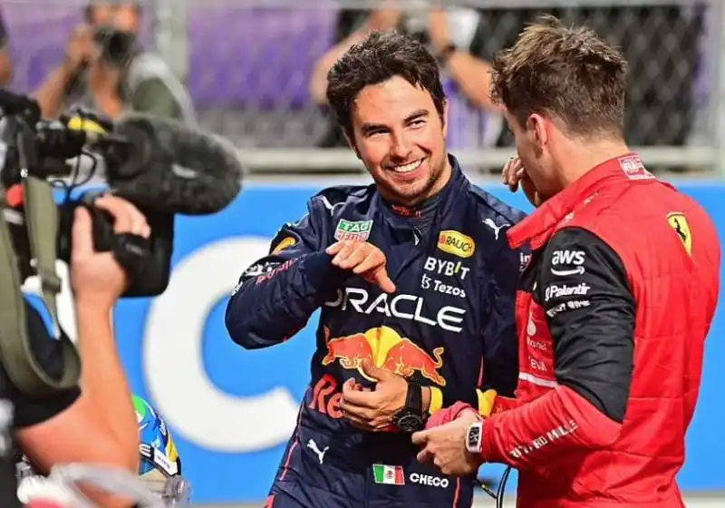 sergio perez con charles leclerc 