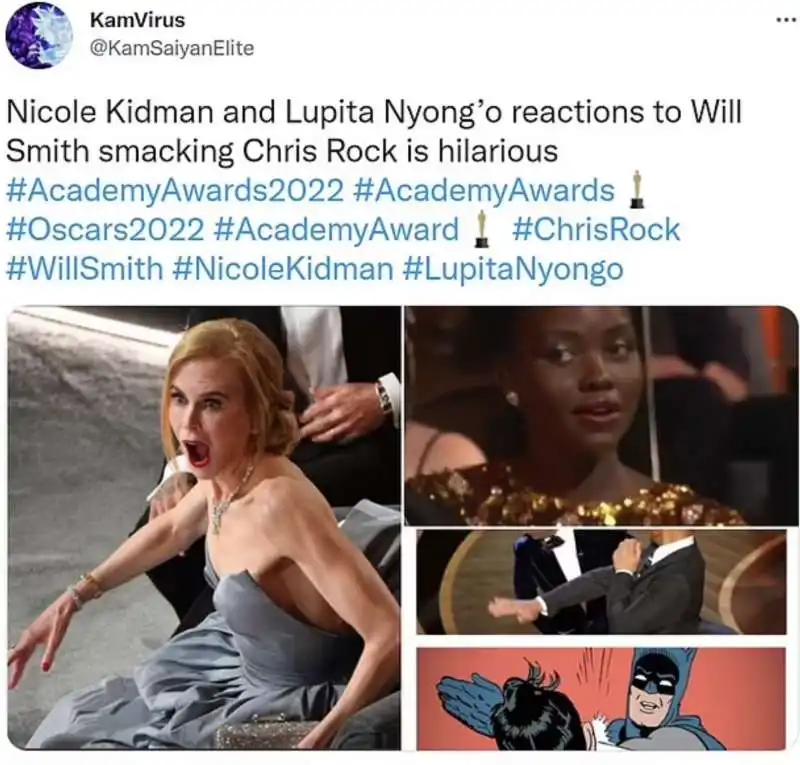 tweet sulla reazione di nicole kidman allo schiaffo di will smith a chris rock   