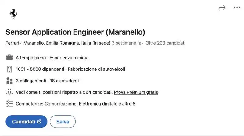 annuncio di ferrari su linkedin 