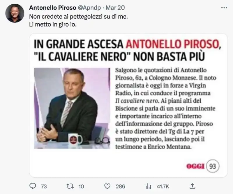 ANTONELLO PIROSO TENTA DI SMENTIRE LA NOTIZIA DELL'INCARICO A MEDIASET