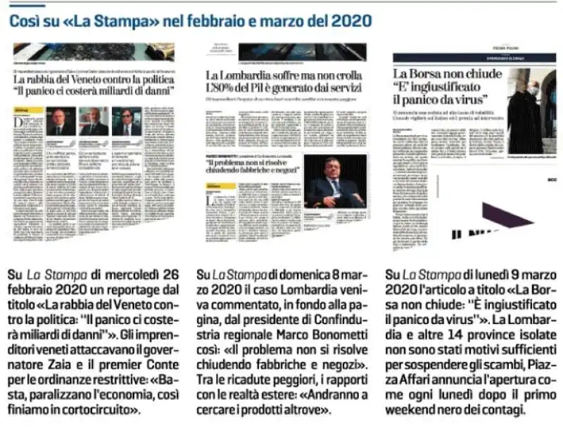 ARTICOLI DE LA STAMPA SUGLI IMPRENDITORI E IL COVID - FEBBRAIO MARZO 2020