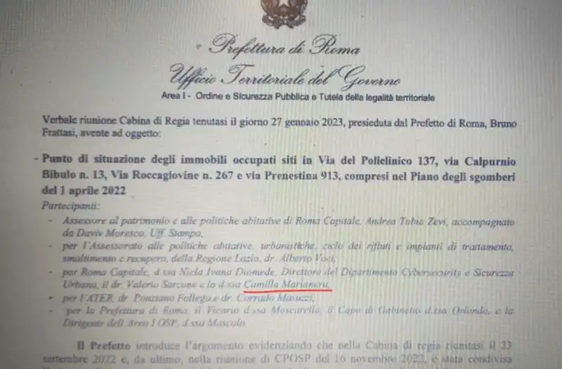 camilla marianera ai tavoli della prefettura sugli immobili occupati 