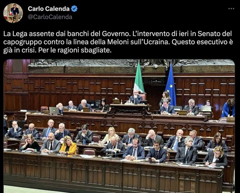 CARLO CALENDA E IL TWEET SUI MINISTRI LEGHISTI ASSENTI