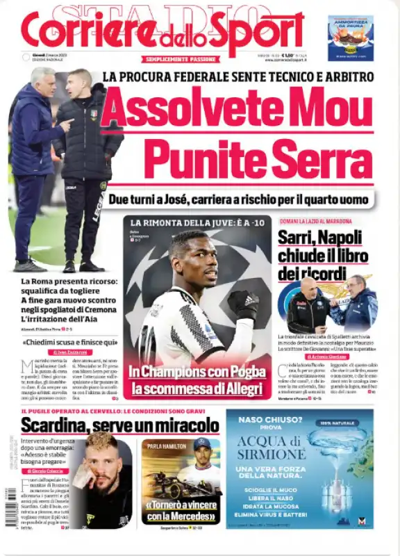 corriere dello sport su mourinho e serra