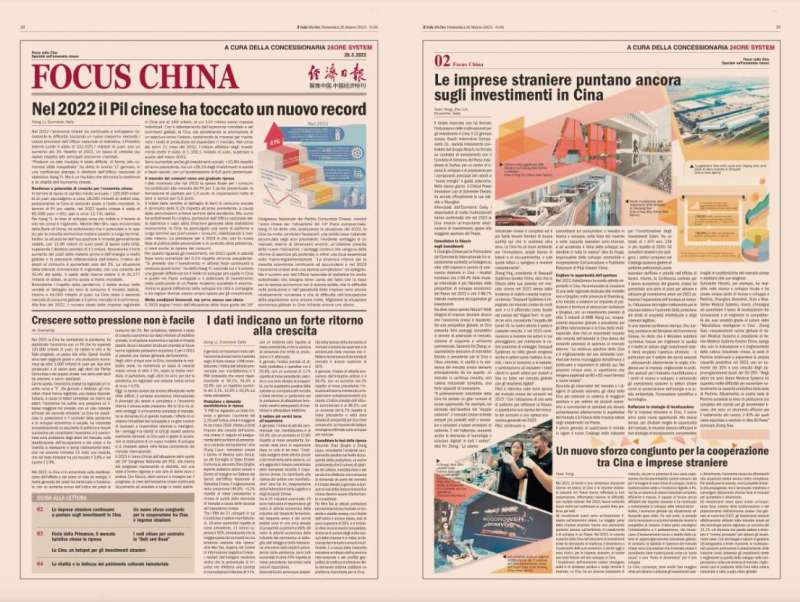 FOCUS CHINA - INSERTO A PAGAMENTO SUL SOLE 24 ORE DI DOMENICA 26 MARZO 2023