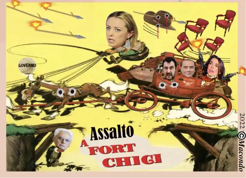 GIORGIA MELONI LICIA RONZULLI MATTEO SALVINI SILVIO BERLUSCONI BY MACONDO 