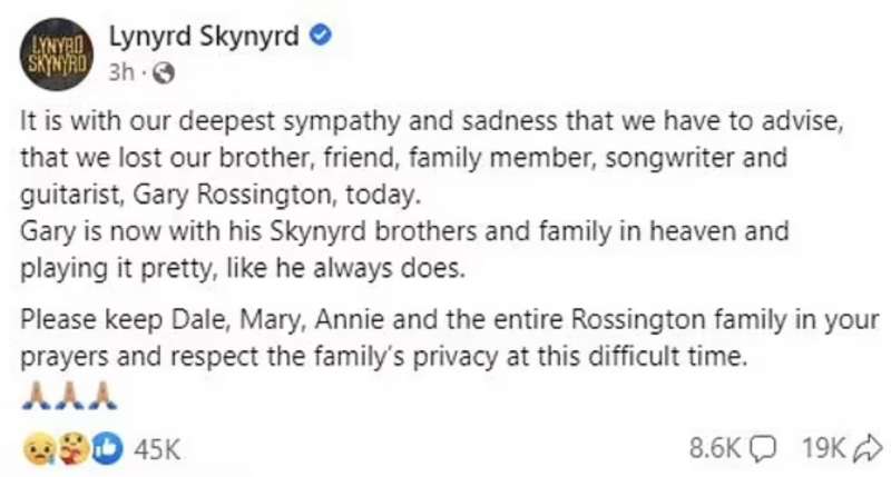 i lynyrd skynyrd annunciano la morte di gary rossington