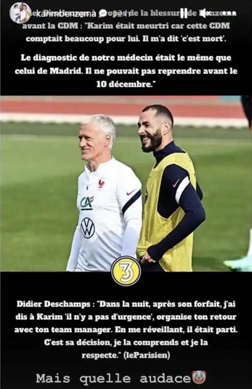 KARIM BENZEMA ATTACCA DIDIER DESCHAMPS SUI SOCIAL