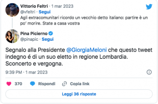 la risposta di pina picierno al tweet di feltri sui migranti