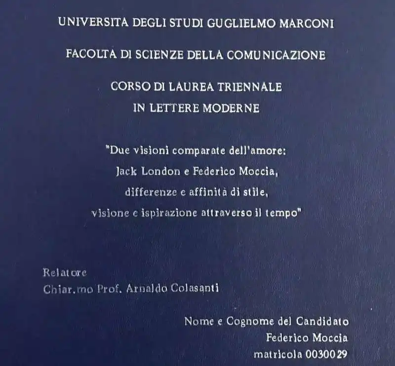 LA TESI DI LAUREA DI FEDERICO MOCCIA SU SE STESSO