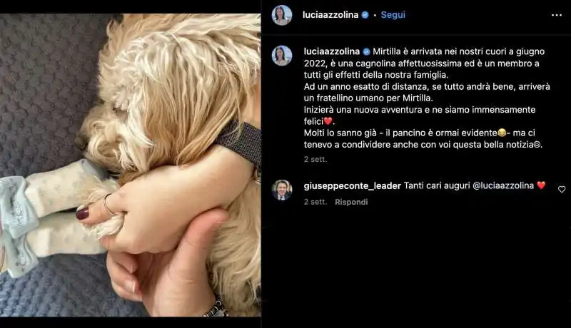 LUCIA AZZOLINA ANNUNCIA DI ESSERE INCINTA SU INSTAGRAM 