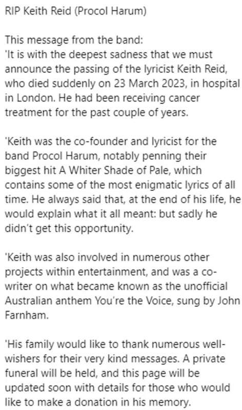 morte di keith reid