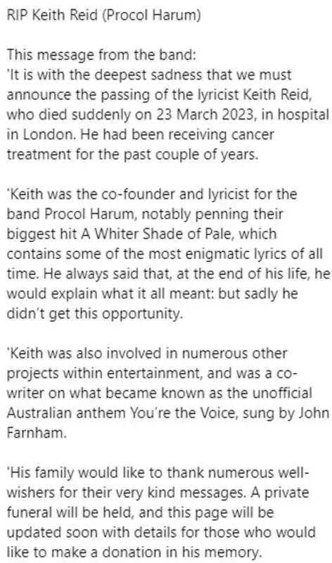 morte di keith reid 