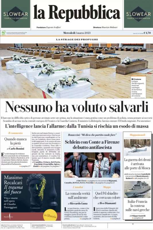 PRIMA PAGINA LA REPUBBLICA - 1 MARZO 2023