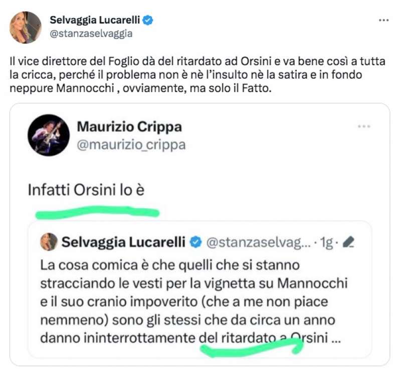 tweet di selvaggia lucarelli sul caso della vignetta su francesca mannocchi 1