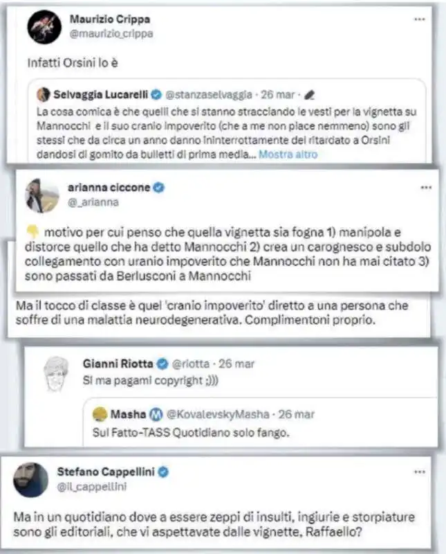 tweet sul caso della vignetta di mannelli su francesca mannocchi