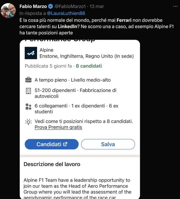 tweet sulla ferrari che cerca ingegneri su linkedin   4