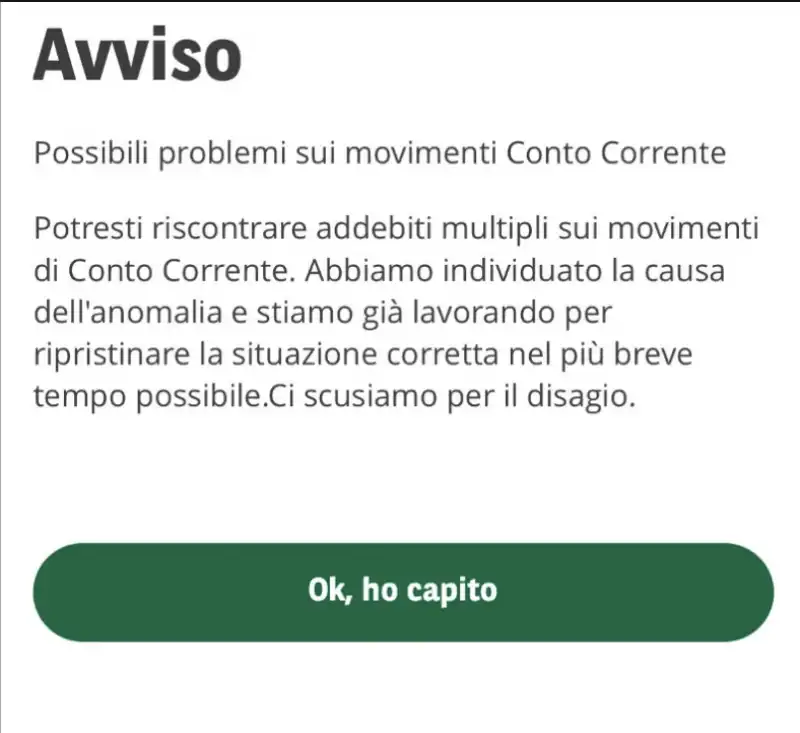 AVVISO DI BNL DEI PROBLEMI SUI CONTI CORRENTI 