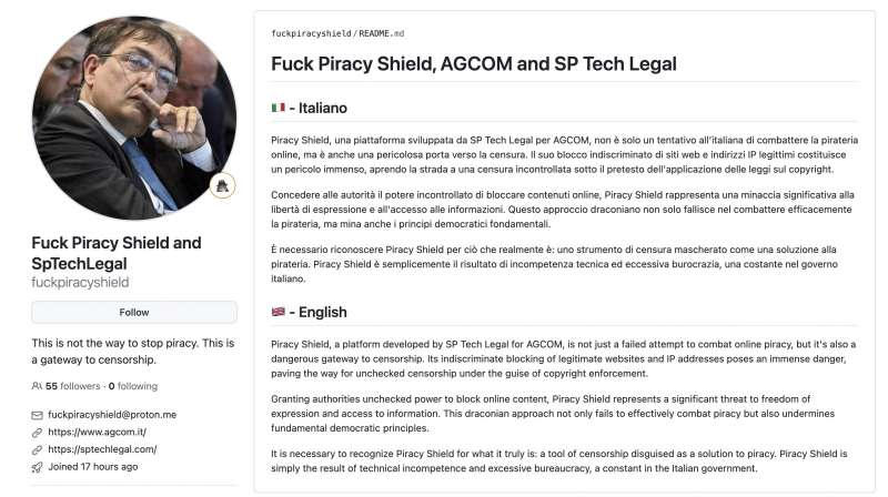 CODICE SORGENTE DI piracy shield PUBBLICATO ONLINE