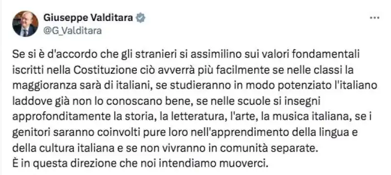 IL POST SU X DI GIUSEPPE VALDITARA 