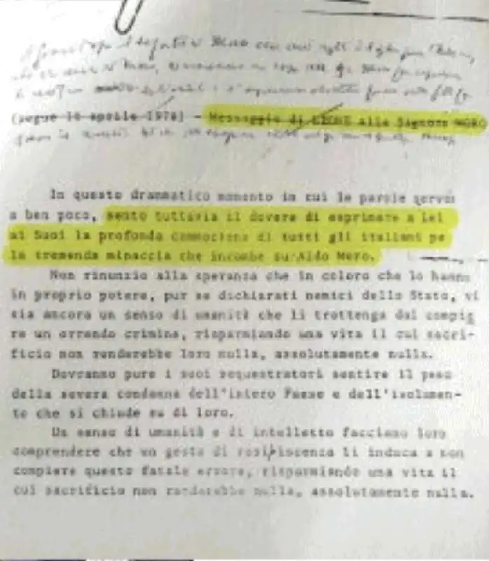 LETTERA DI GIOVANNI LEONE ALLA MOGLIE DI ALDO MORO 