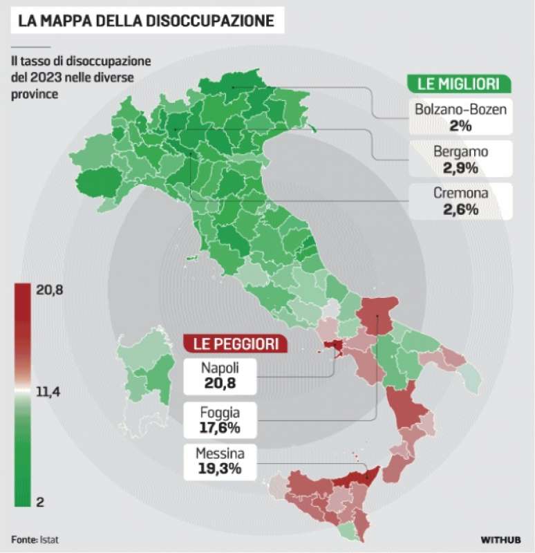 MAPPA DISOCCUPAZIONE NORD SUD