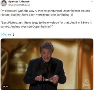 tweet su al pacino agli oscar 2024