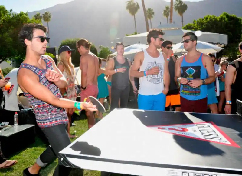 the jonas brothers later attended the guess hotel pool party at the viceroy palm springs 