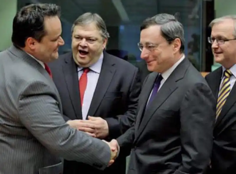 LOLANDESE DE JAGER IL GRECO VENIZELOS MARIO DRAGHI IL COMMISSARIO UE OLLI REHN 