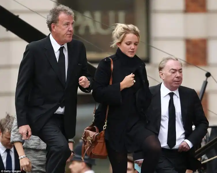 IL PRESENTATORE JEREMY CLARKSON E IL COMPOSITORE ANDREW LLOYD WEBBER ARRIVANO AL FUNERALE DI MARGARET THATCHER 