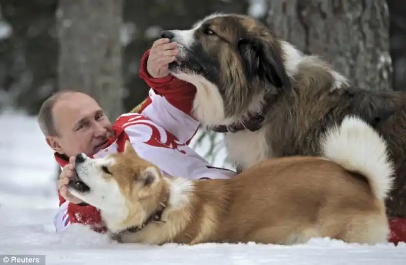 PUTIN GIOCA NELLA NEVE CON I SUOI CANI 