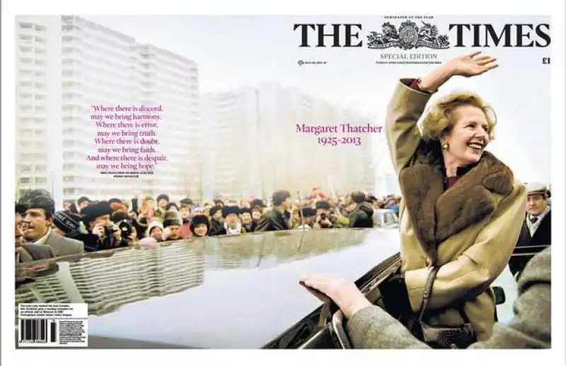 il Times dedica una pagina alla Thatcher 