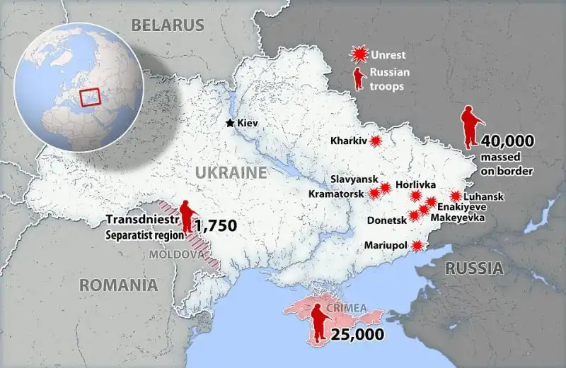 MAPPA DELLE TENSIONI TRA UCRAINA E RUSSIA 