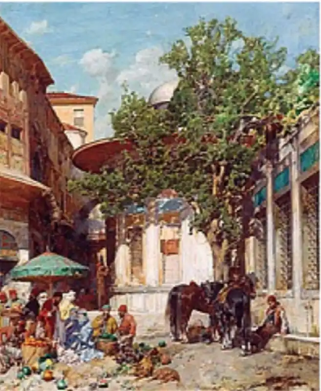 ALBERTO PASINI ITALIAN BY THE FOUNTAIN CONTANTINOPLE