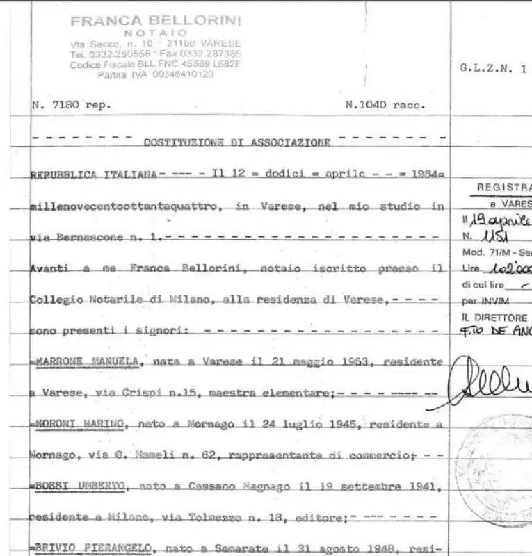 DOCUMENTO FONDAZIONE LEGA (1984)