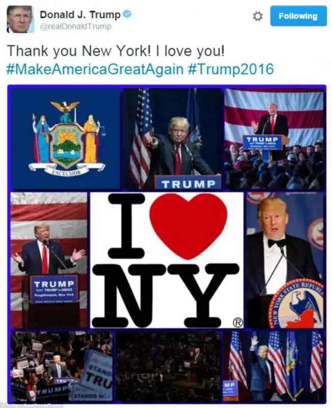 donald trump celebra la vittoria di new york