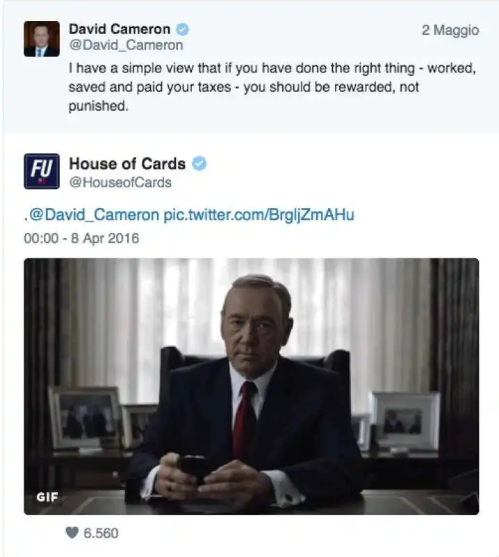 HOUSE OF CARDS TWITTA SU DAVID CAMERON 