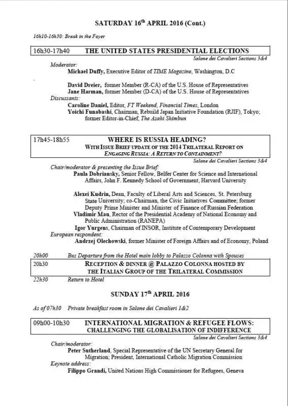 IL PROGRAMMA DELLA TRILATERAL A ROMA 3 DI 4