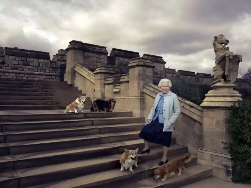 nonna regina elisabetta con i corgi by annie leibovitz