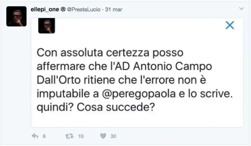 CASO PAOLA PEREGO - IL TWEET DI LUCIO PRESTA SU CAMPO DALL ORTO