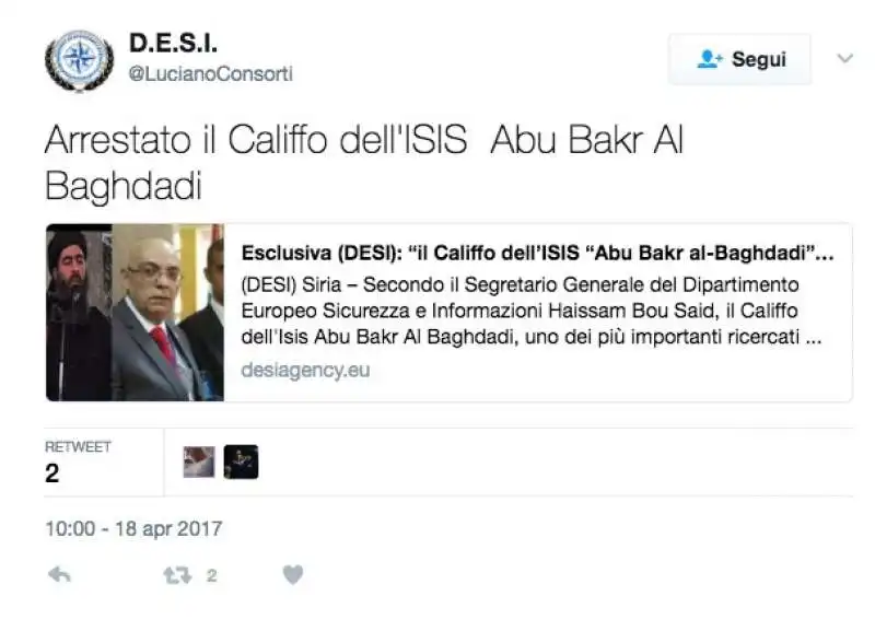 IL TWEET DEL MISTERIOSO DESI SU AL BAGHDADI