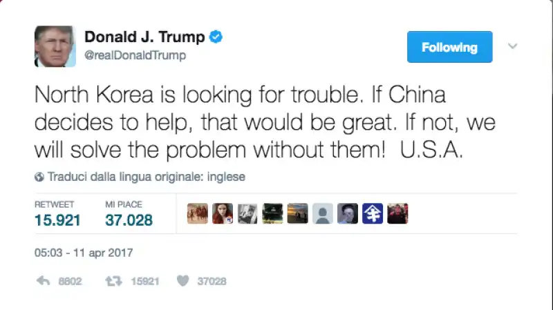 tweet trump su korea