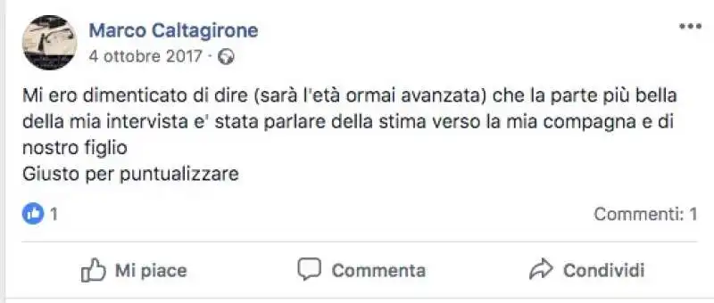 marco caltagirone parla di compagna e figlio a ottobre 2017